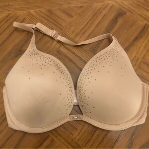 Victoria Secret Rhinestone Nude Satin Halter Push Up Bra Sparkly Bling Bejeweled